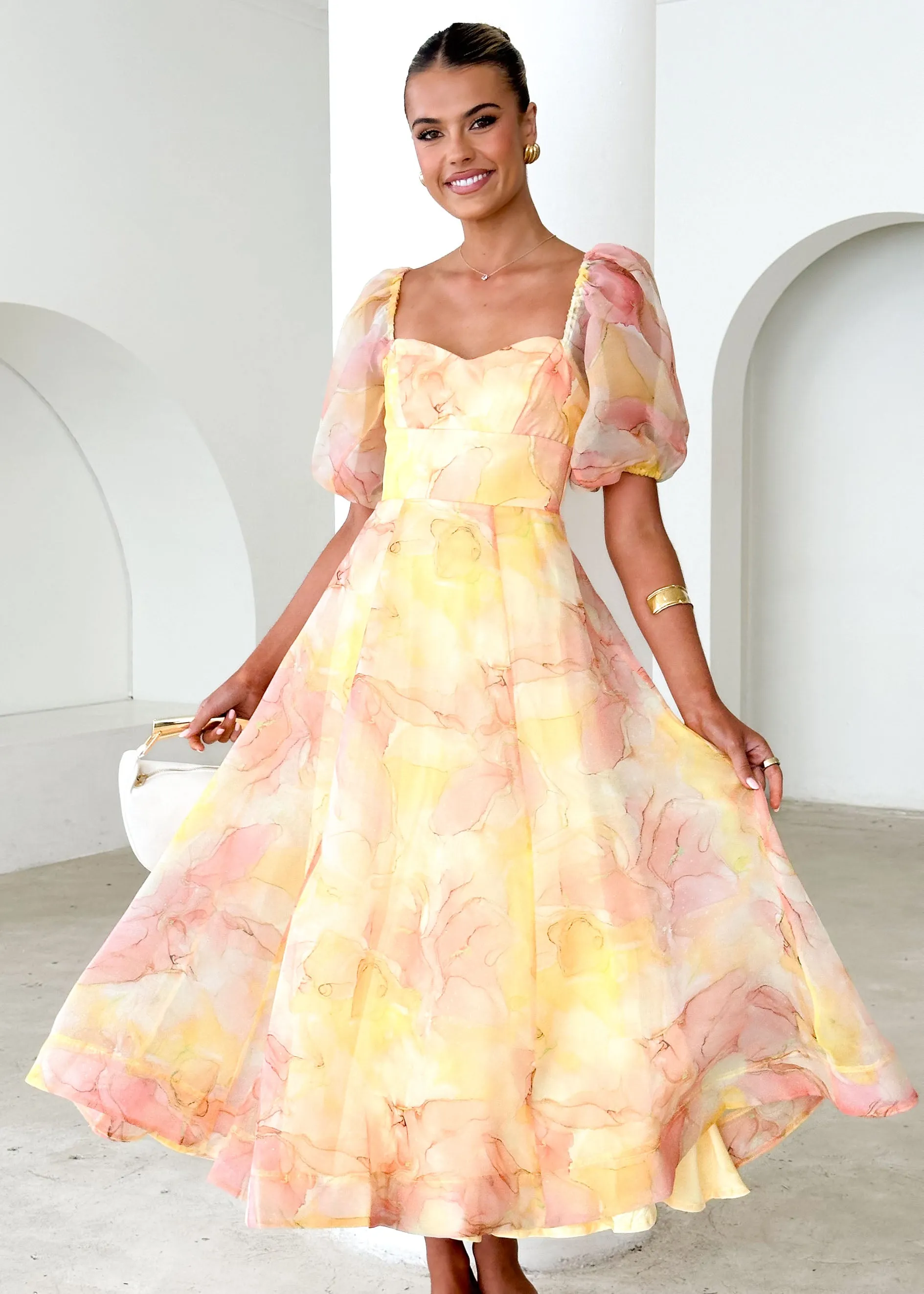 Paradisio Maxi Dress - Lemon Watercolour sold by Gingham & Heels product image thumbnail 3