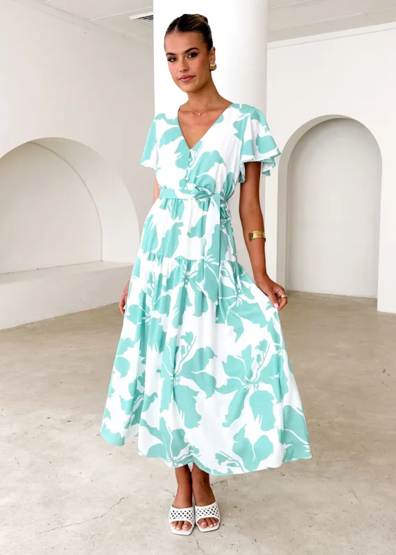 Vino Midi Dress - Green Floral sold by Gingham & Heels