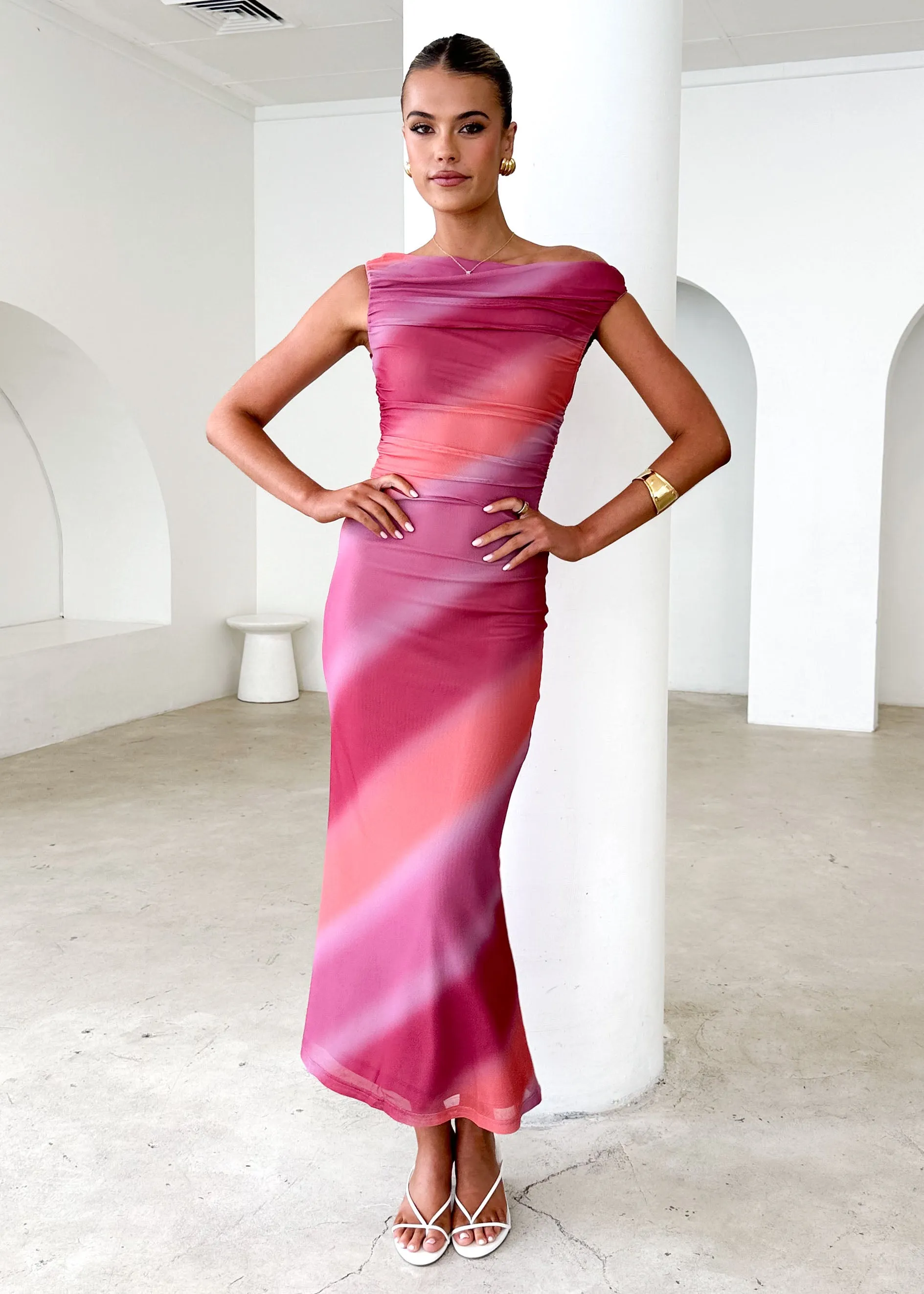 Olly Mesh Midi Dress - Rose Tie Dye sold by Gingham & Heels