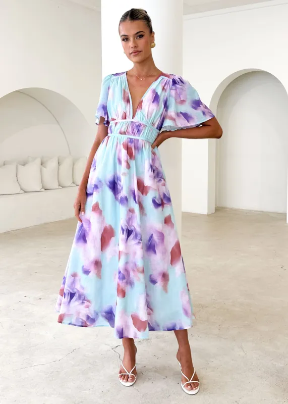 Yuliana Midi Dress - Lilac Floral sold by Gingham & Heels