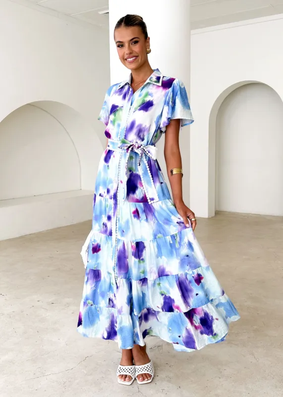 Leondra Maxi Dress - Blue Watercolour sold by Gingham & Heels