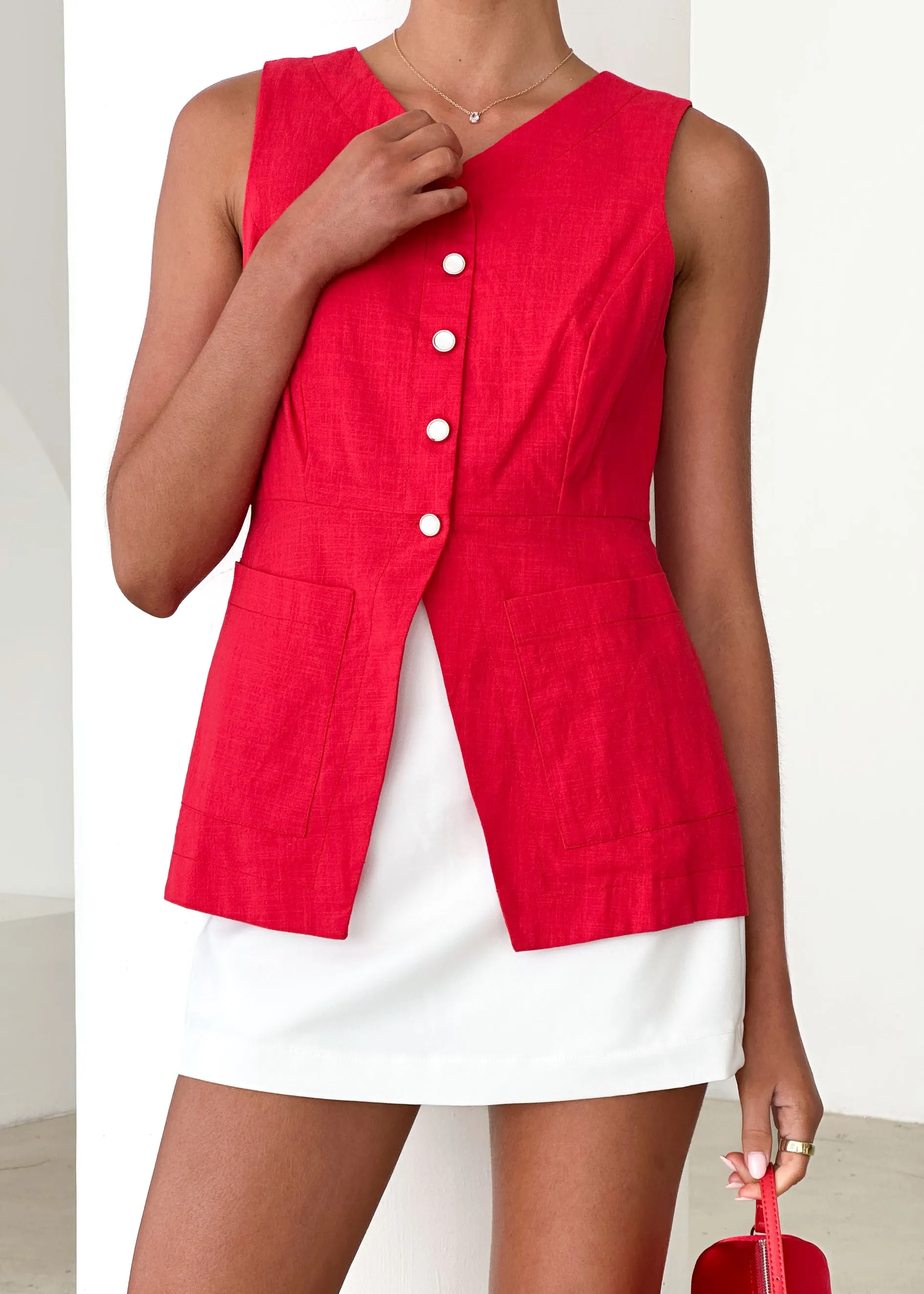 Kaycee Vest Top - Red sold by Gingham & Heels product image thumbnail 3