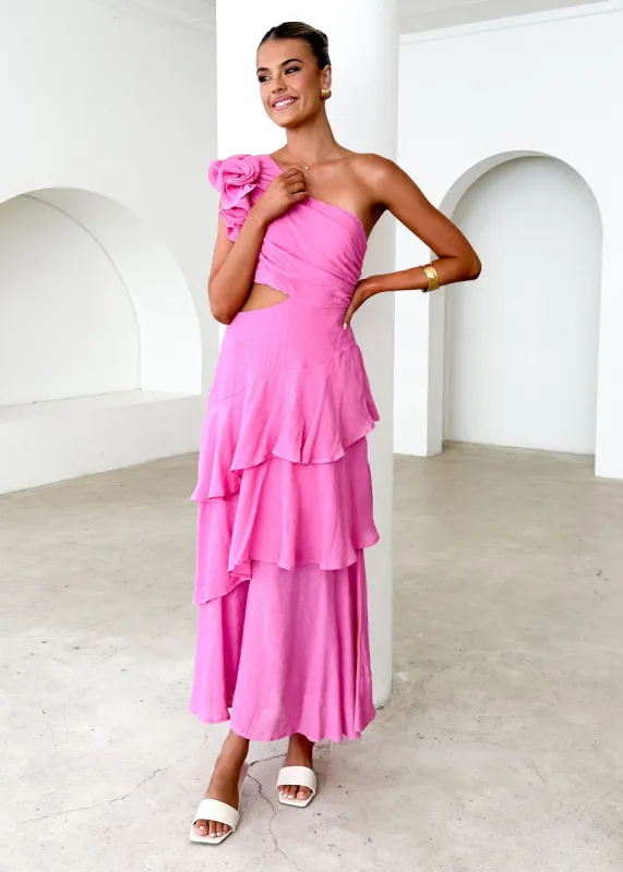 Lexi One Shoulder Maxi Dress - Pink sold by Gingham & Heels