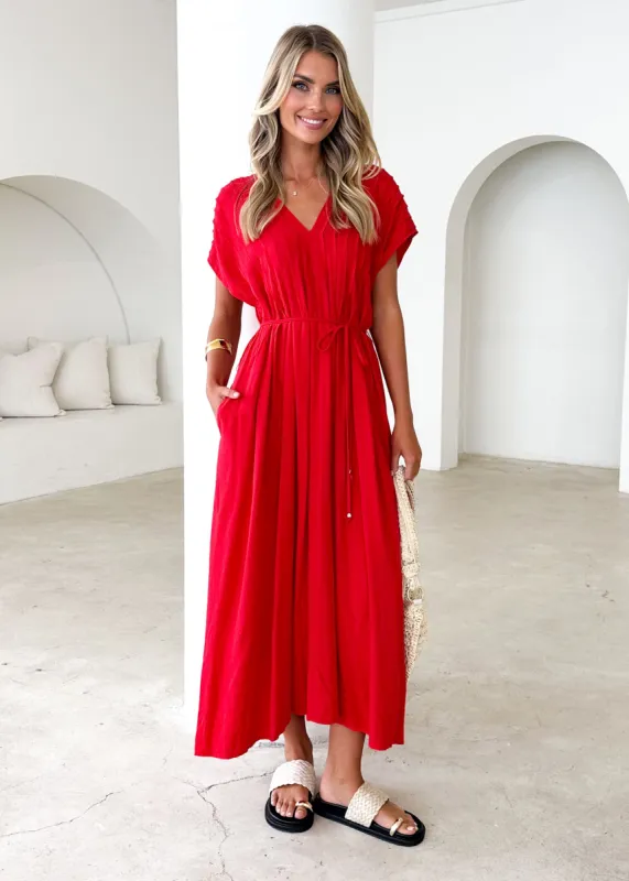 Indra Midi Dress - Red sold by Gingham & Heels