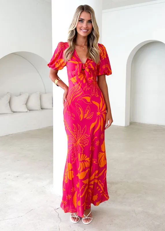 Fiona Midi Dress - Magenta Abstract sold by Gingham & Heels