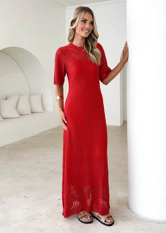 Vivvy Crochet Maxi Dress - Red sold by Gingham & Heels
