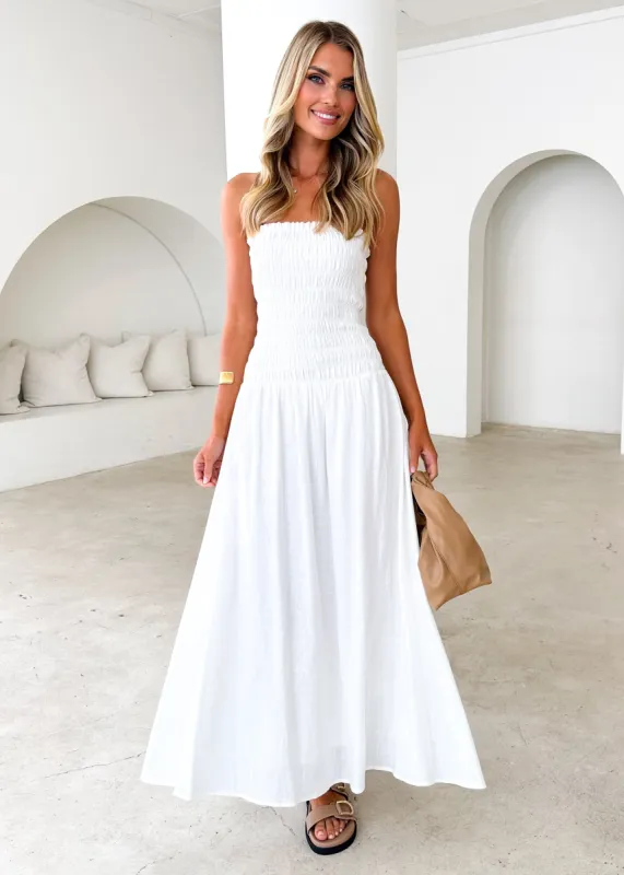 Idalia Strapless Maxi Dress - Off White sold by Gingham & Heels