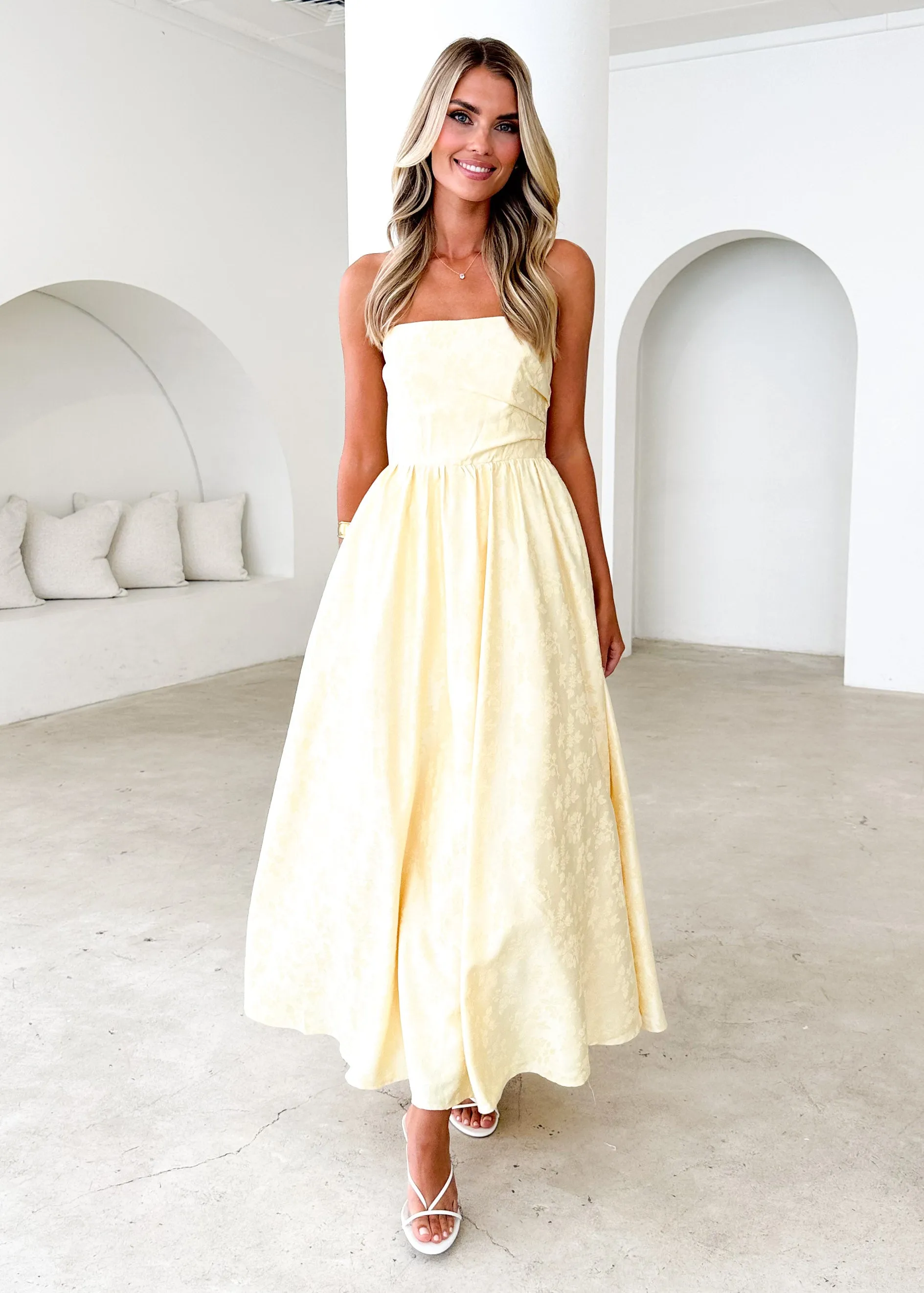 Laneway Strapless Maxi Dress - Lemon sold by Gingham & Heels