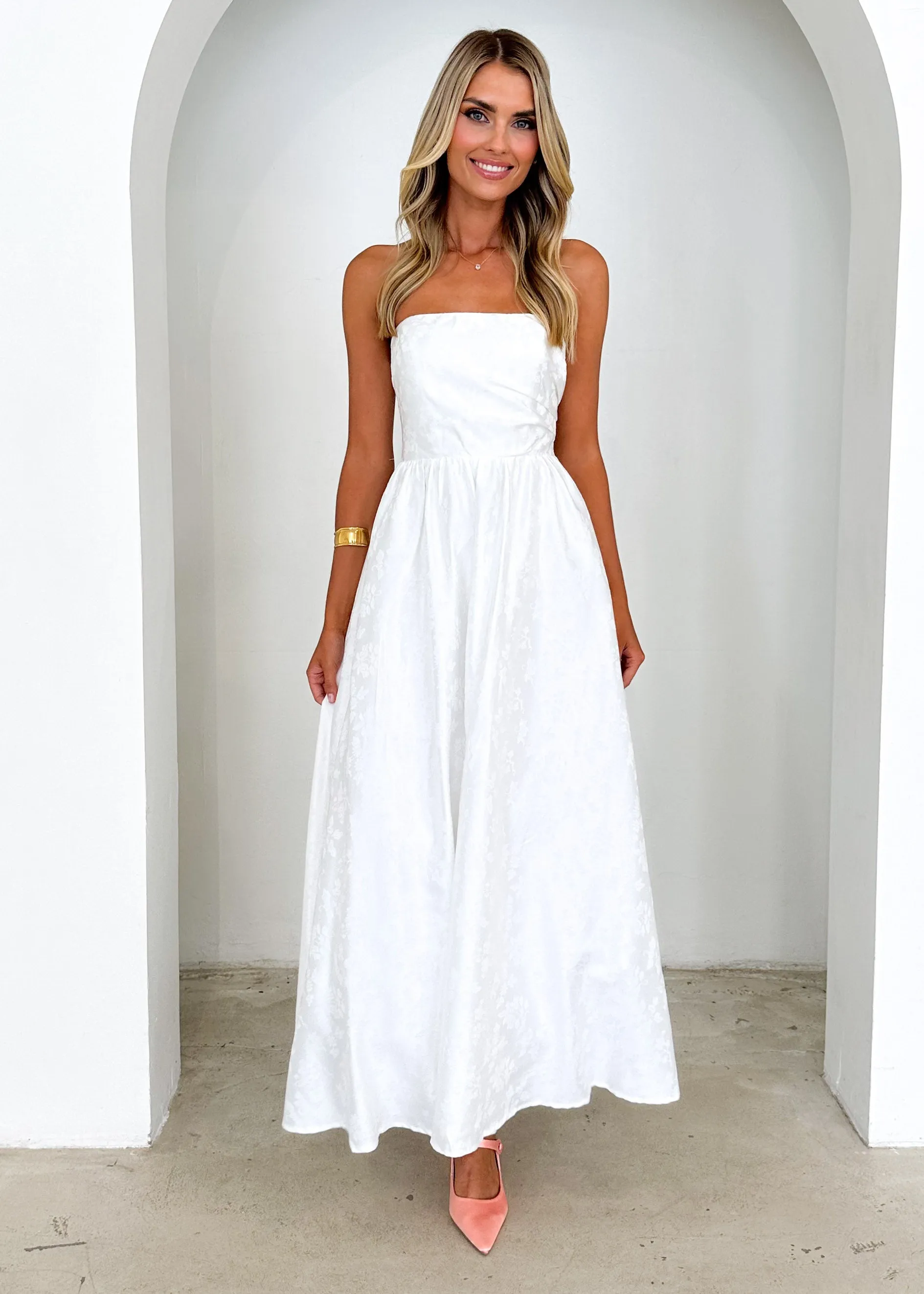 Laneway Strapless Maxi Dress - Off White sold by Gingham & Heels product image thumbnail 3