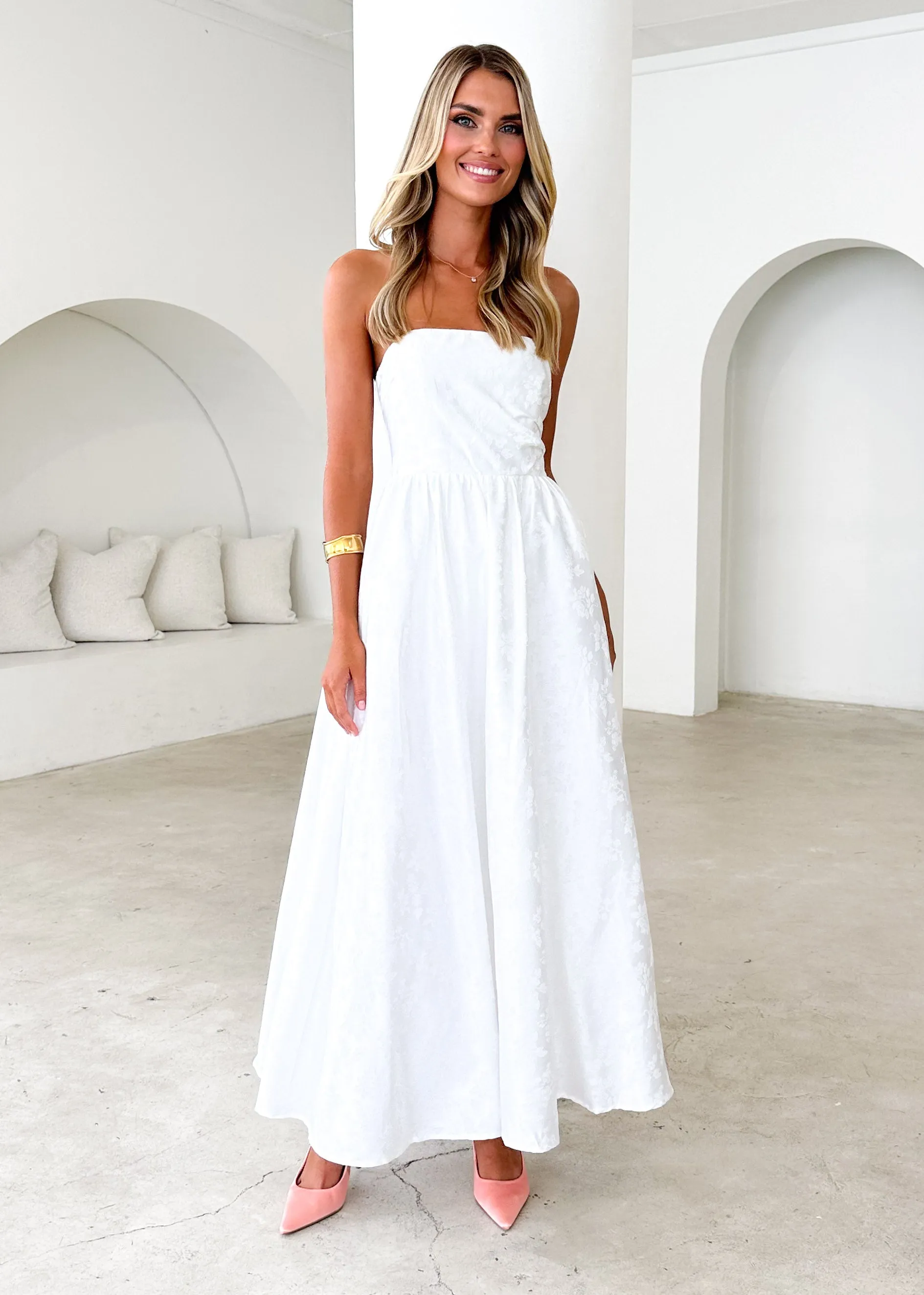 Laneway Strapless Maxi Dress - Off White sold by Gingham & Heels product image thumbnail 2