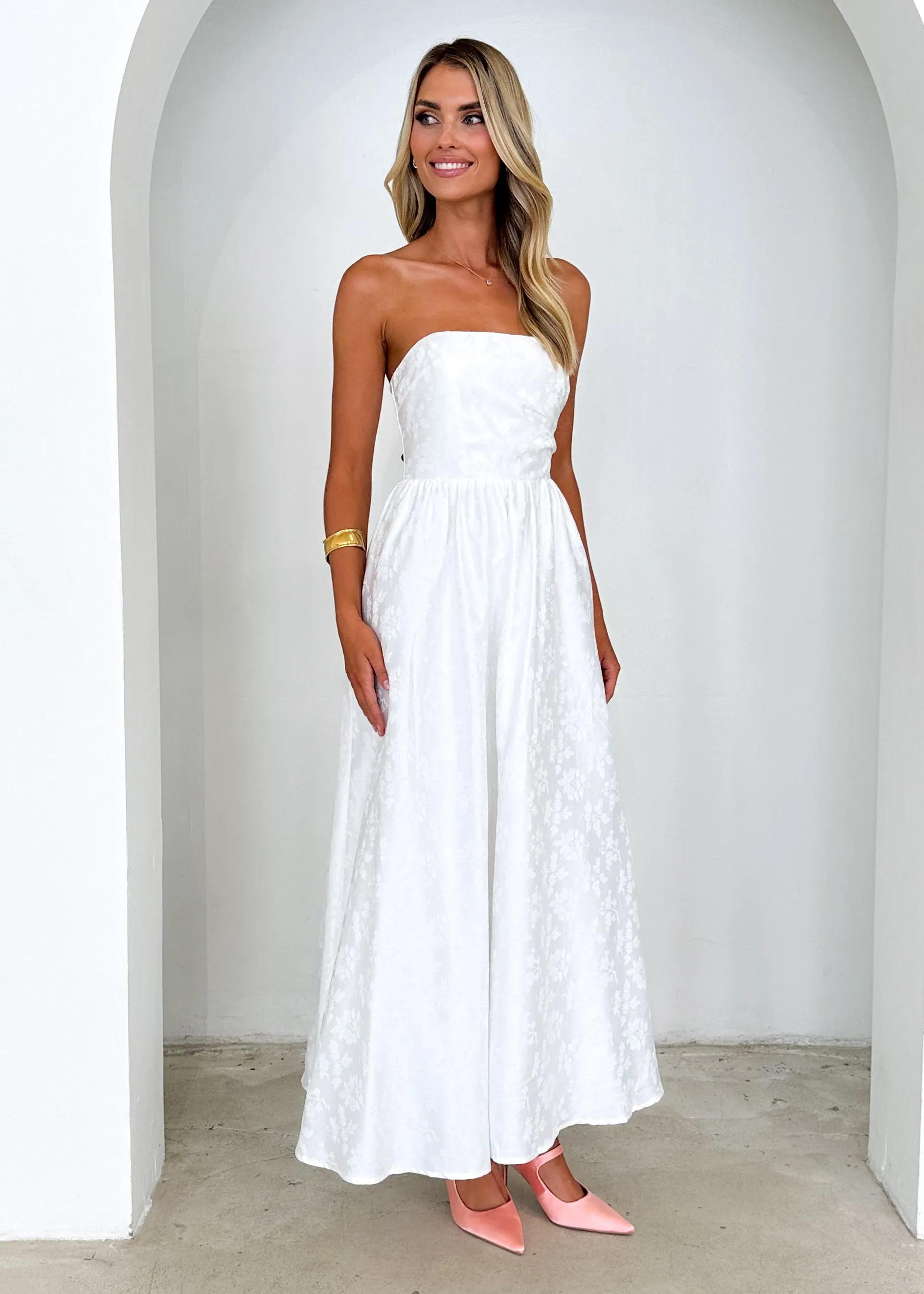 Laneway Strapless Maxi Dress - Off White sold by Gingham & Heels product image thumbnail 4