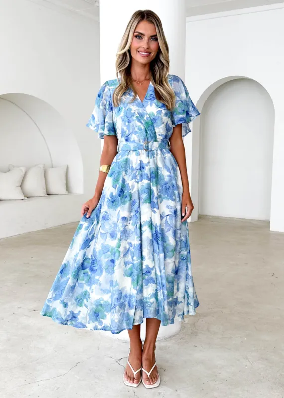 Nakiyah Midi Dress - Blue Floral sold by Gingham & Heels