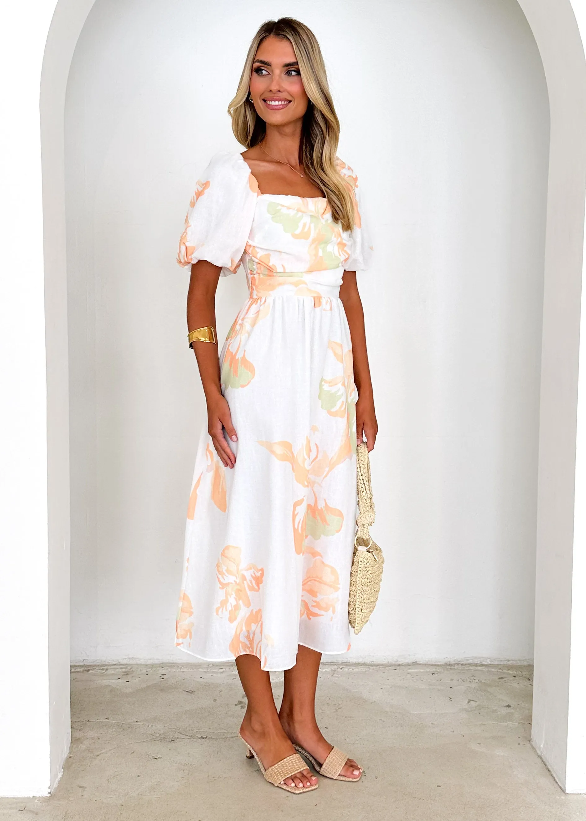 Pollen Midi Dress - Peach Floral sold by Gingham & Heels product image thumbnail 4