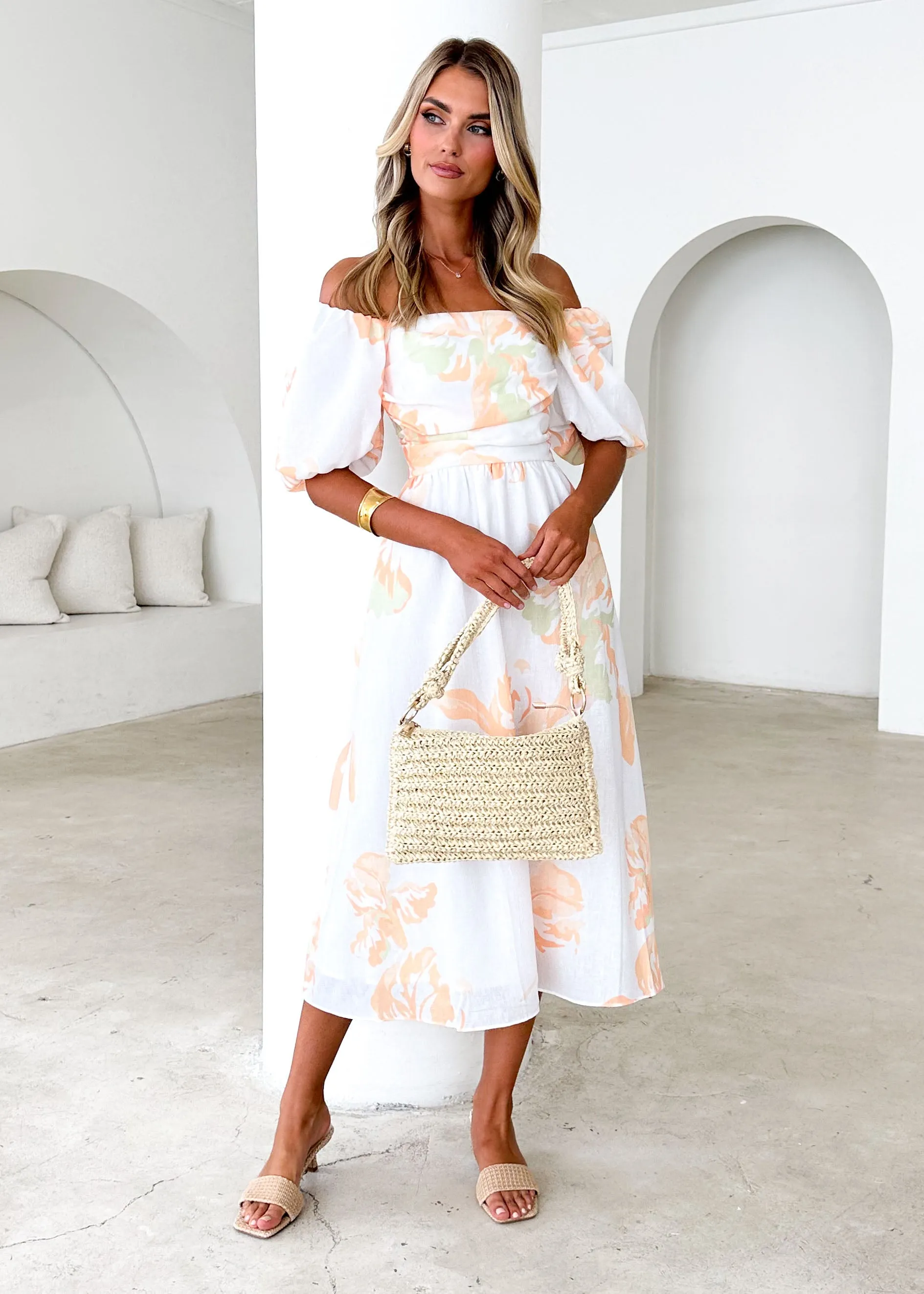 Pollen Midi Dress - Peach Floral sold by Gingham & Heels product image thumbnail 2