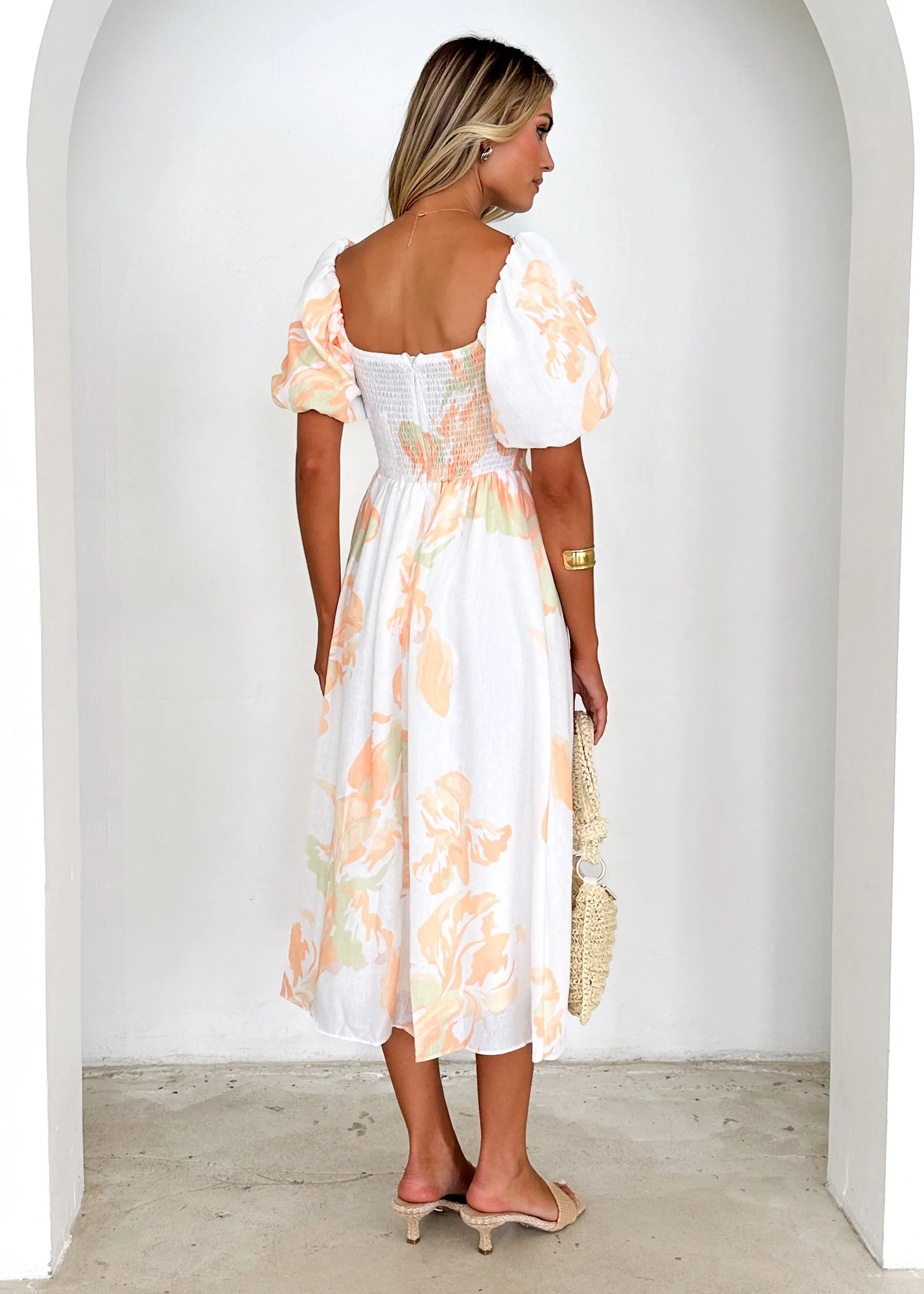 Pollen Midi Dress - Peach Floral sold by Gingham & Heels product image thumbnail 5