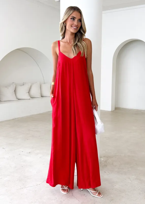 Karita Pantsuit - Red sold by Gingham & Heels