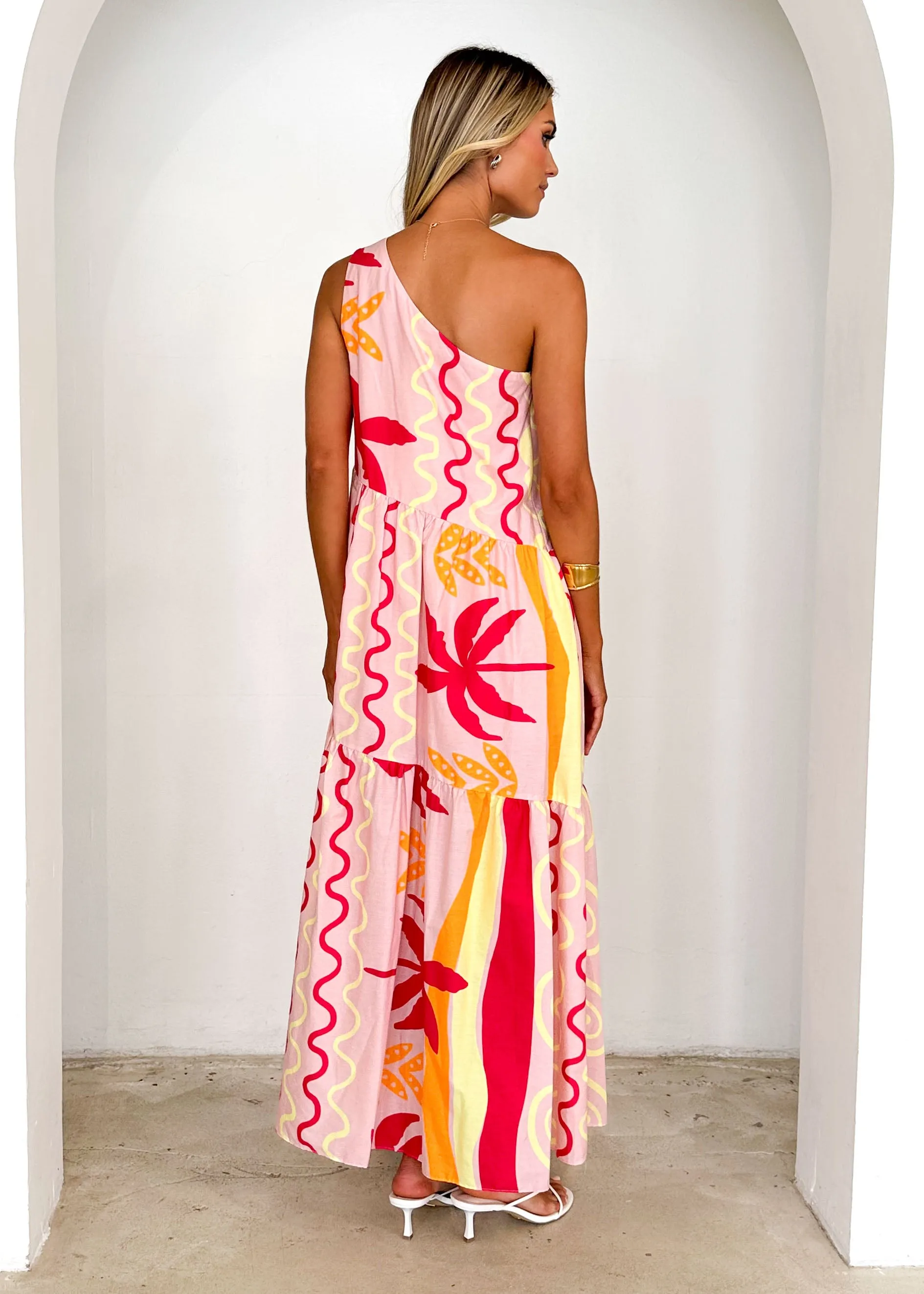 Indira One Shoulder Maxi Dress - Pink Palm sold by Gingham & Heels product image thumbnail 5