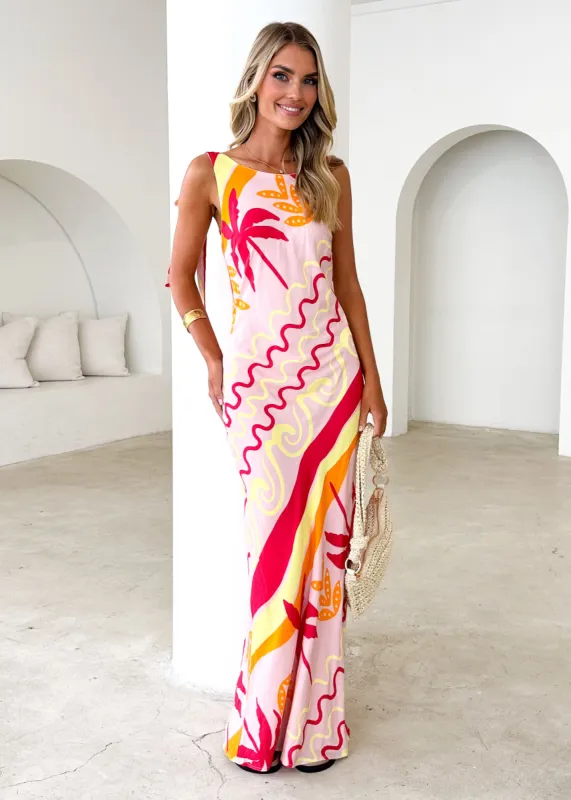 Lauryn Midi Dress - Pink Palm sold by Gingham & Heels