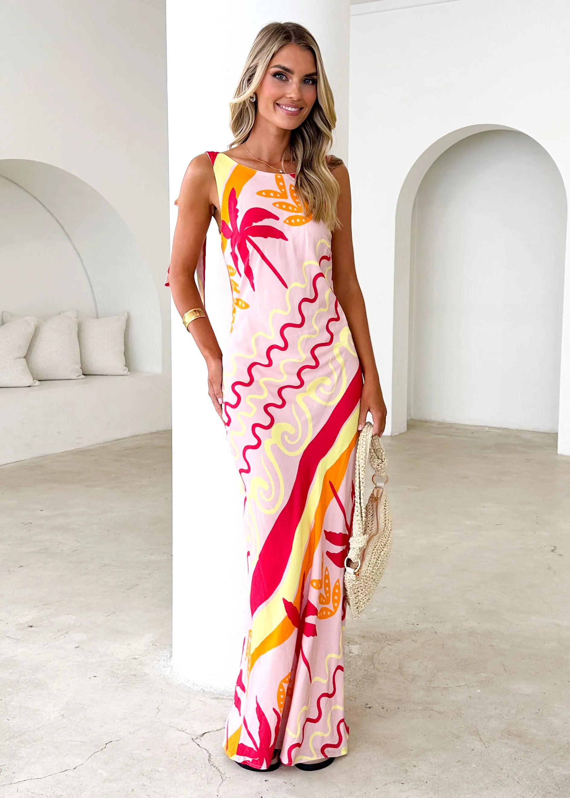 Lauryn Midi Dress - Pink Palm sold by Gingham & Heels