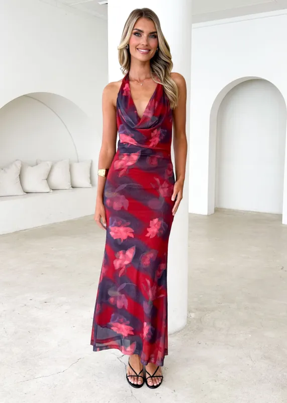 Gardenia Mesh Maxi Dress - Plum Splash sold by Gingham & Heels