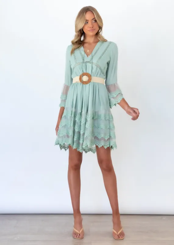 Peony Lace Dress - Sage sold by Gingham & Heels