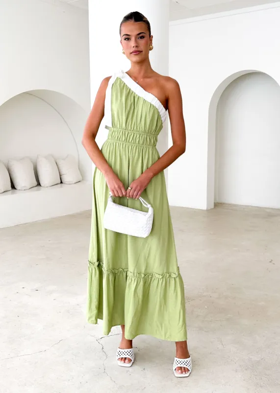 Peeta One Shoulder Maxi Dress - Pistachio sold by Gingham & Heels