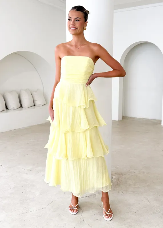 Neo Strapless Maxi Dress - Lemon sold by Gingham & Heels