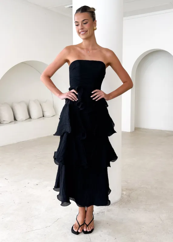 Neo Strapless Maxi Dress - Black sold by Gingham & Heels