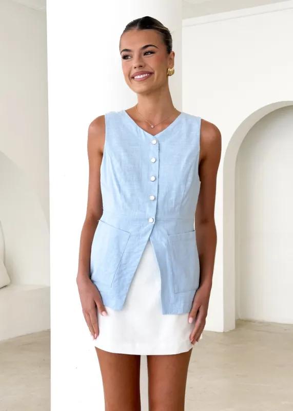 Kaycee Vest Top - Sky Blue sold by Gingham & Heels