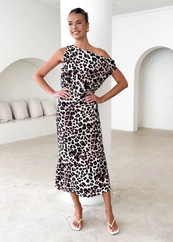 Banksy One Shoulder Maxi Dress - Leopard sold by Gingham & Heels