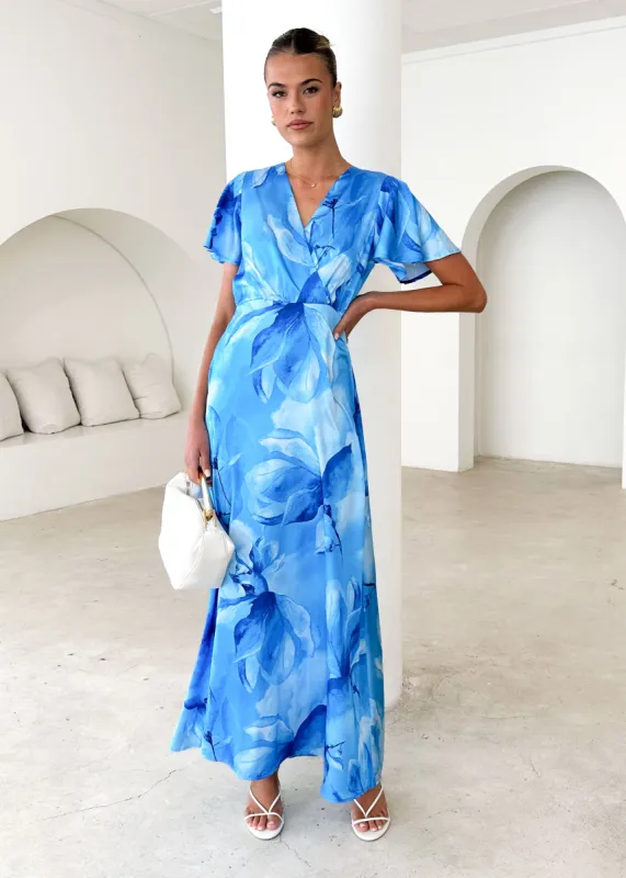 Delphine Maxi Dress - Blue Flowers sold by Gingham & Heels