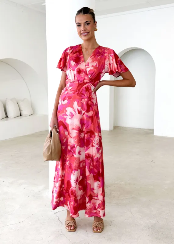 Delphine Maxi Dress - Berry Flowers sold by Gingham & Heels