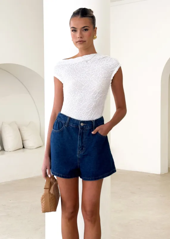 Elisha Denim Shorts - Indigo sold by Gingham & Heels