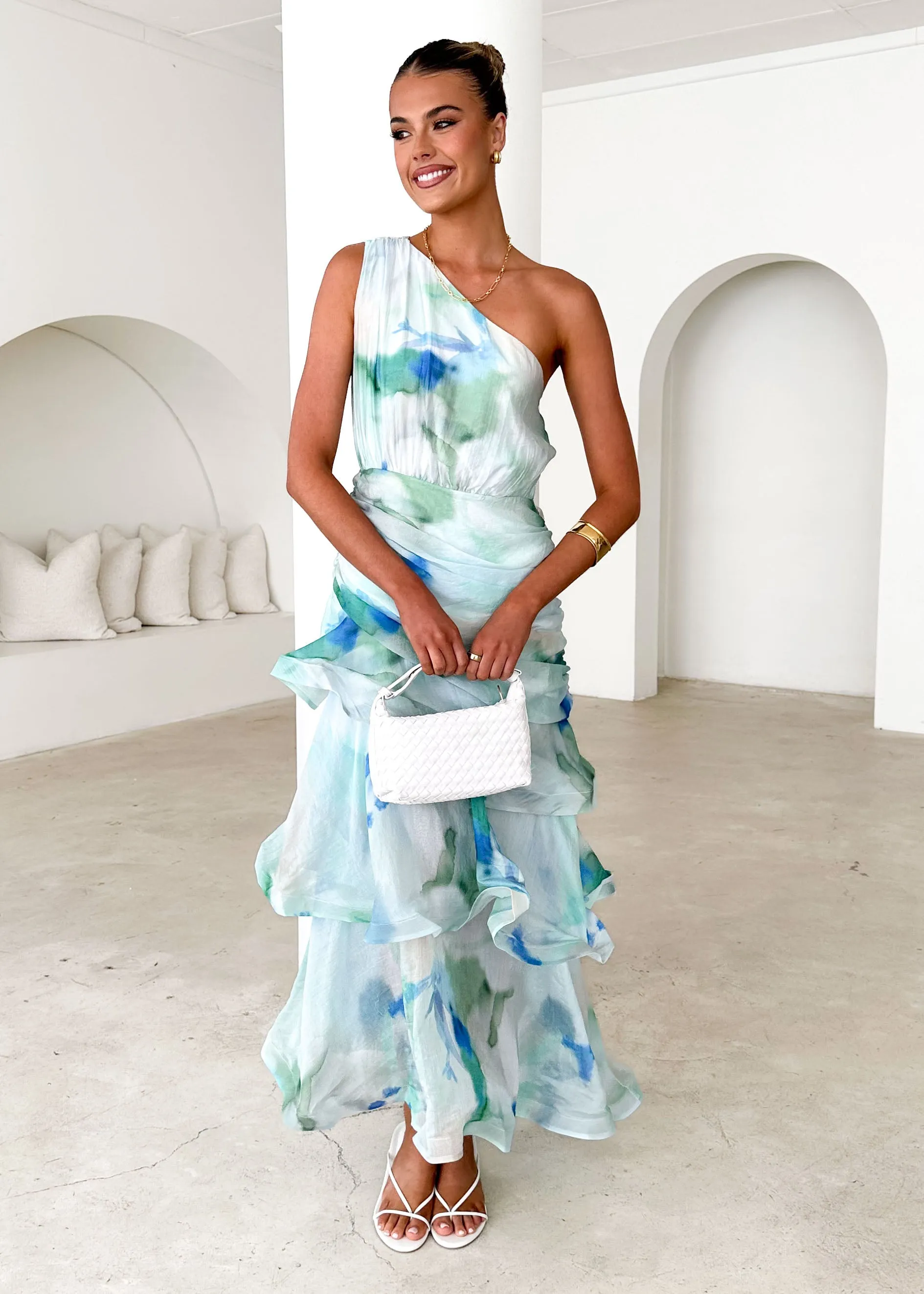 Zaba One Shoulder Maxi Dress - Mint Haze sold by Gingham & Heels