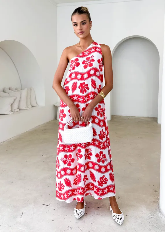 Boderie One Shoulder Maxi Dress - Red Kaida sold by Gingham & Heels
