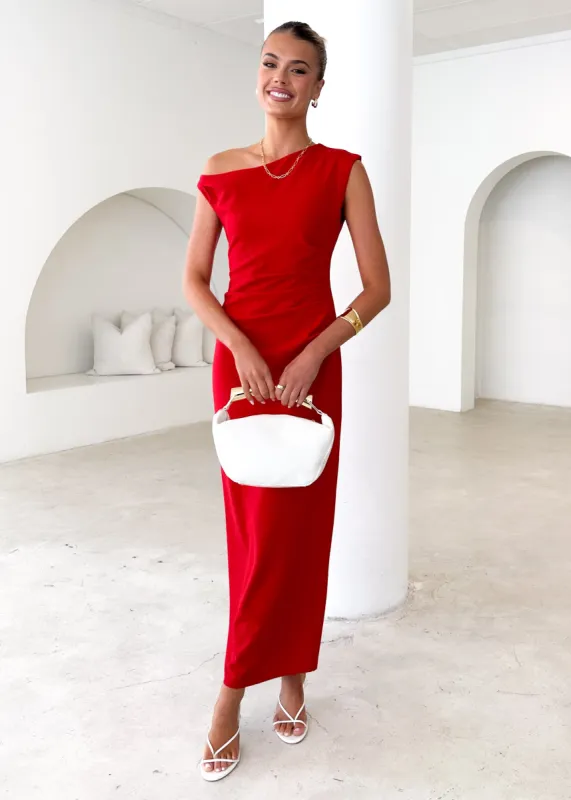 Elsea One Shoulder Maxi Dress - Red sold by Gingham & Heels
