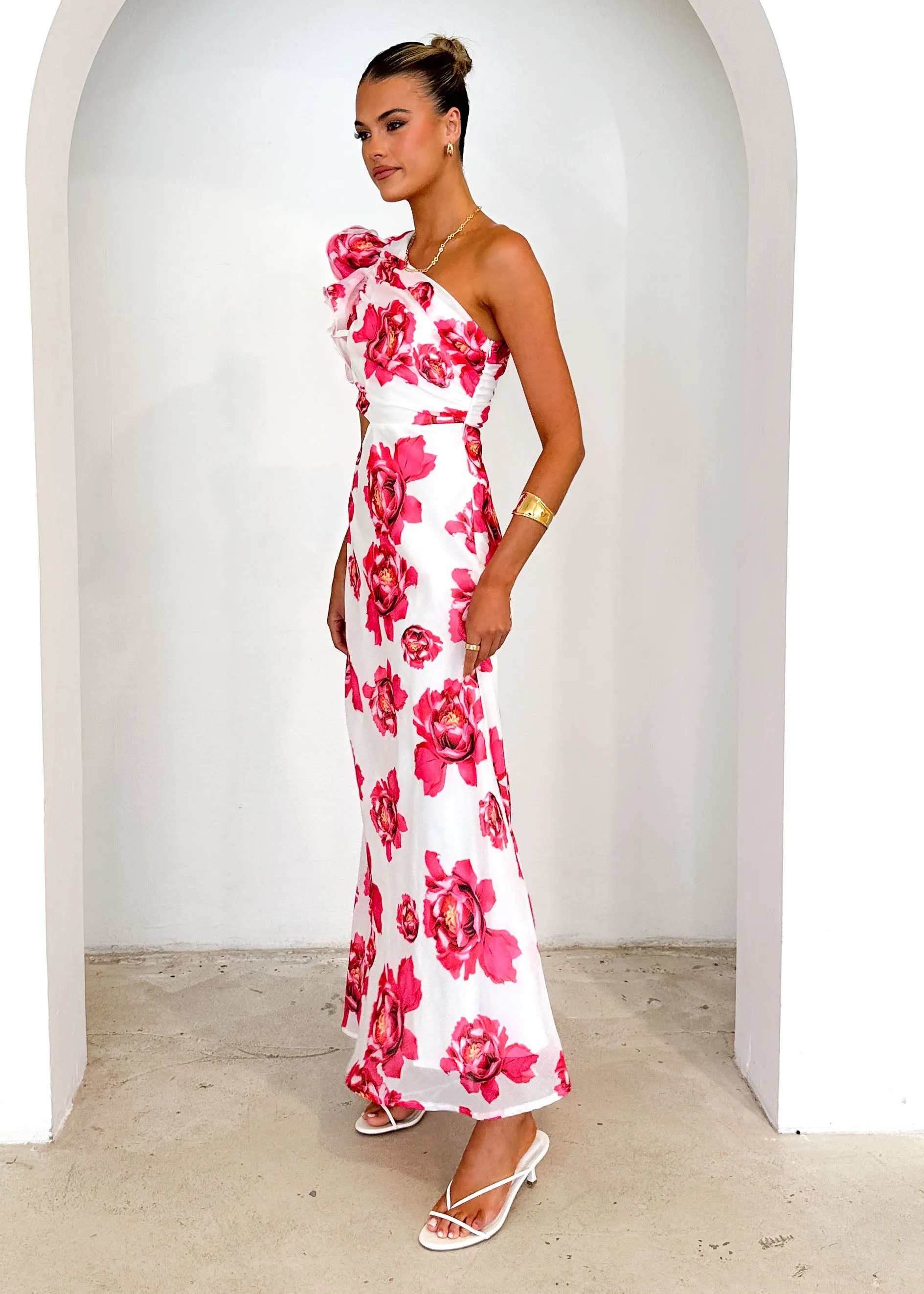 Edon One Shoulder Maxi Dress - Red Floral sold by Gingham & Heels product image thumbnail 4