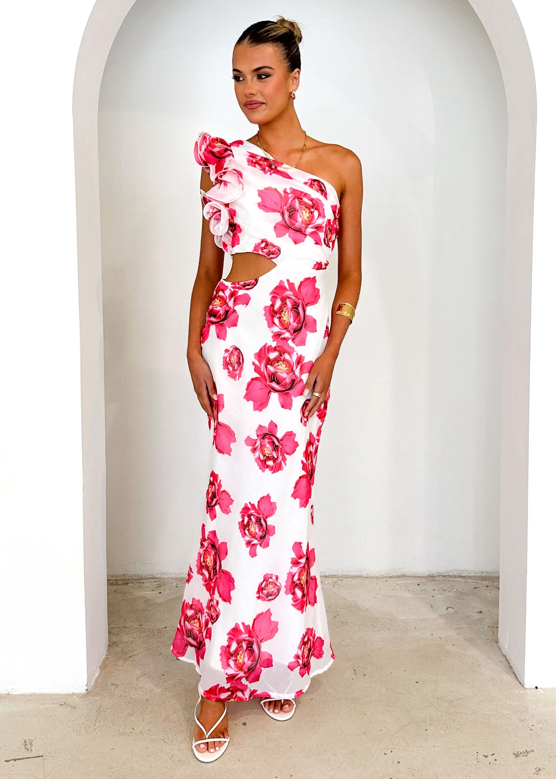 Edon One Shoulder Maxi Dress - Red Floral sold by Gingham & Heels product image thumbnail 3