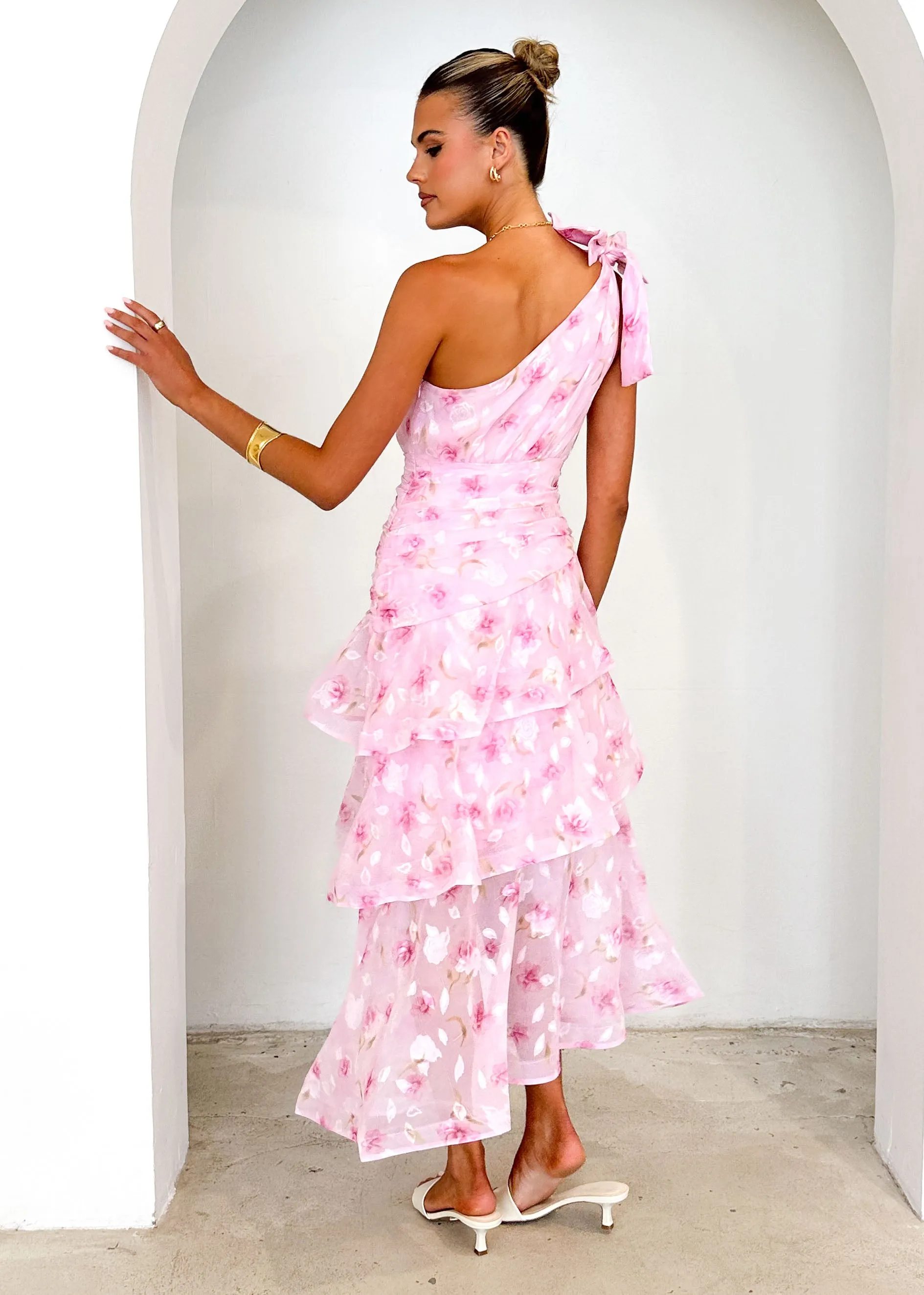 Pinnie One Shoulder Midi Dress - Pink Floral sold by Gingham & Heels product image thumbnail 5