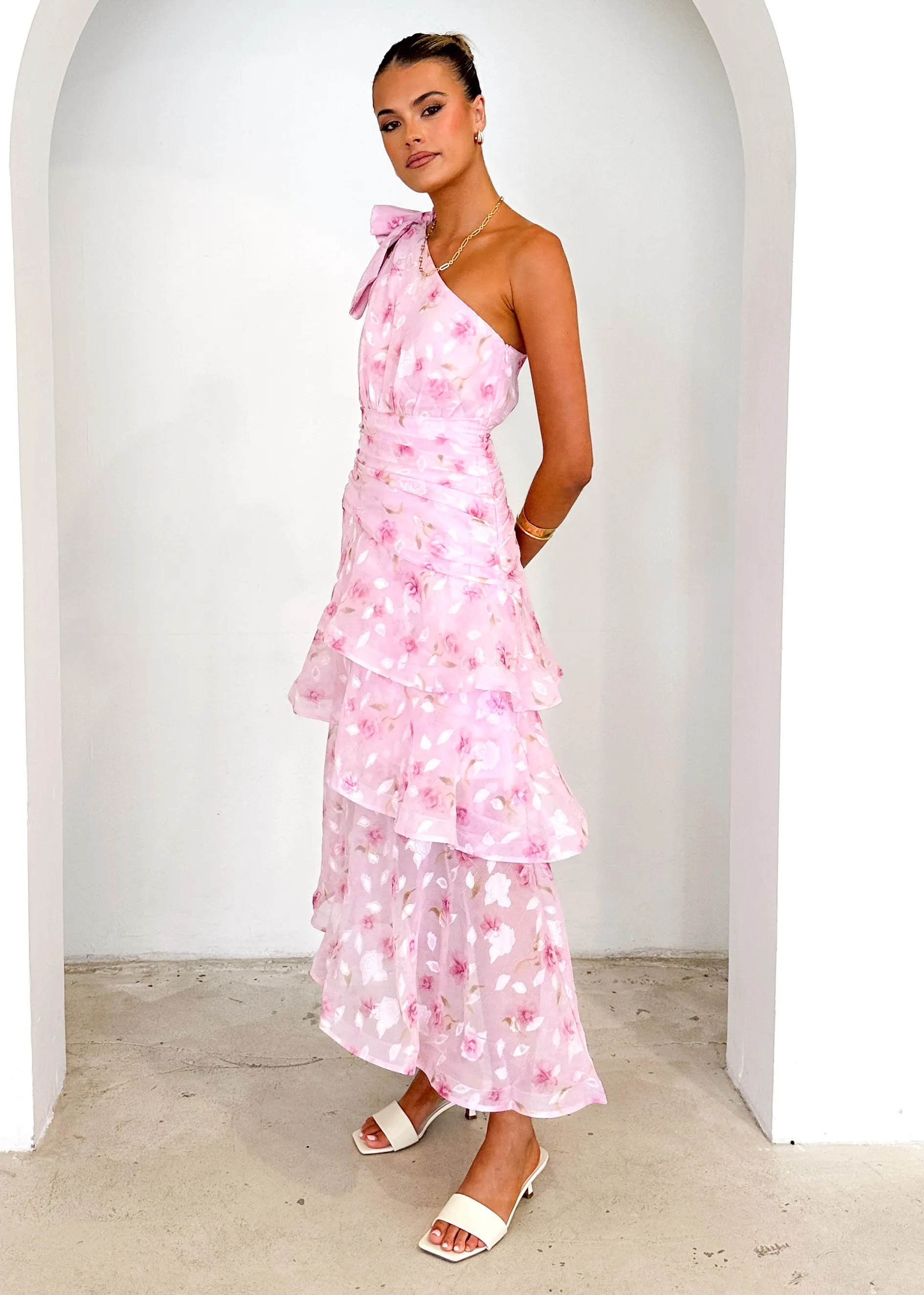 Pinnie One Shoulder Midi Dress - Pink Floral sold by Gingham & Heels product image thumbnail 4
