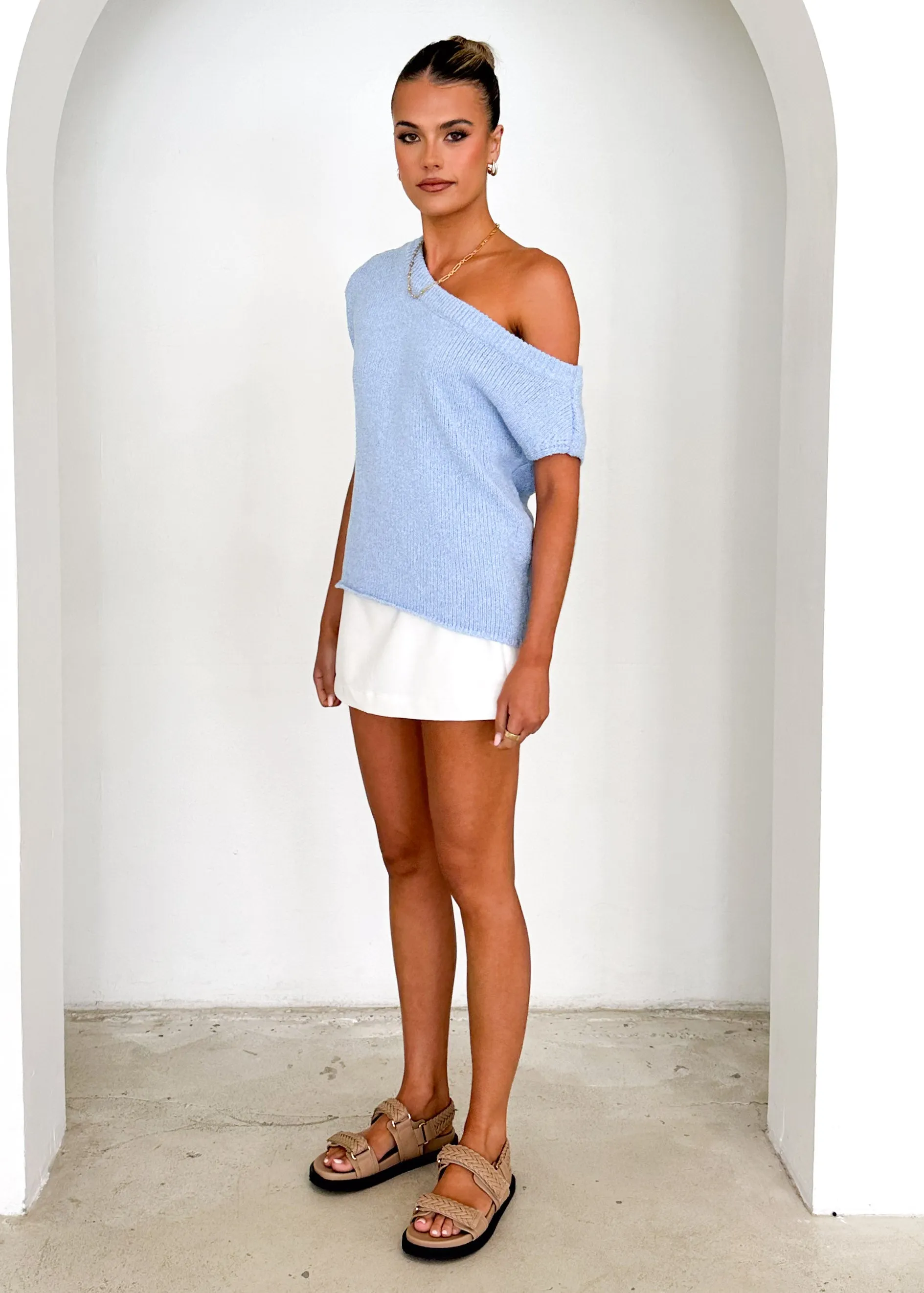 Casoni One Shoulder Knit Top - Powder Blue sold by Gingham & Heels product image thumbnail 4