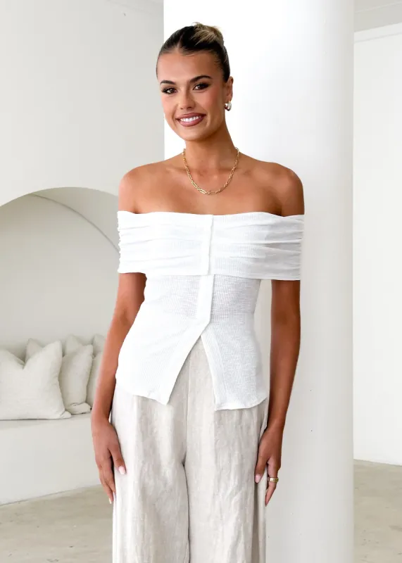 Hewitt Off Shoulder Knit Top - Off White sold by Gingham & Heels