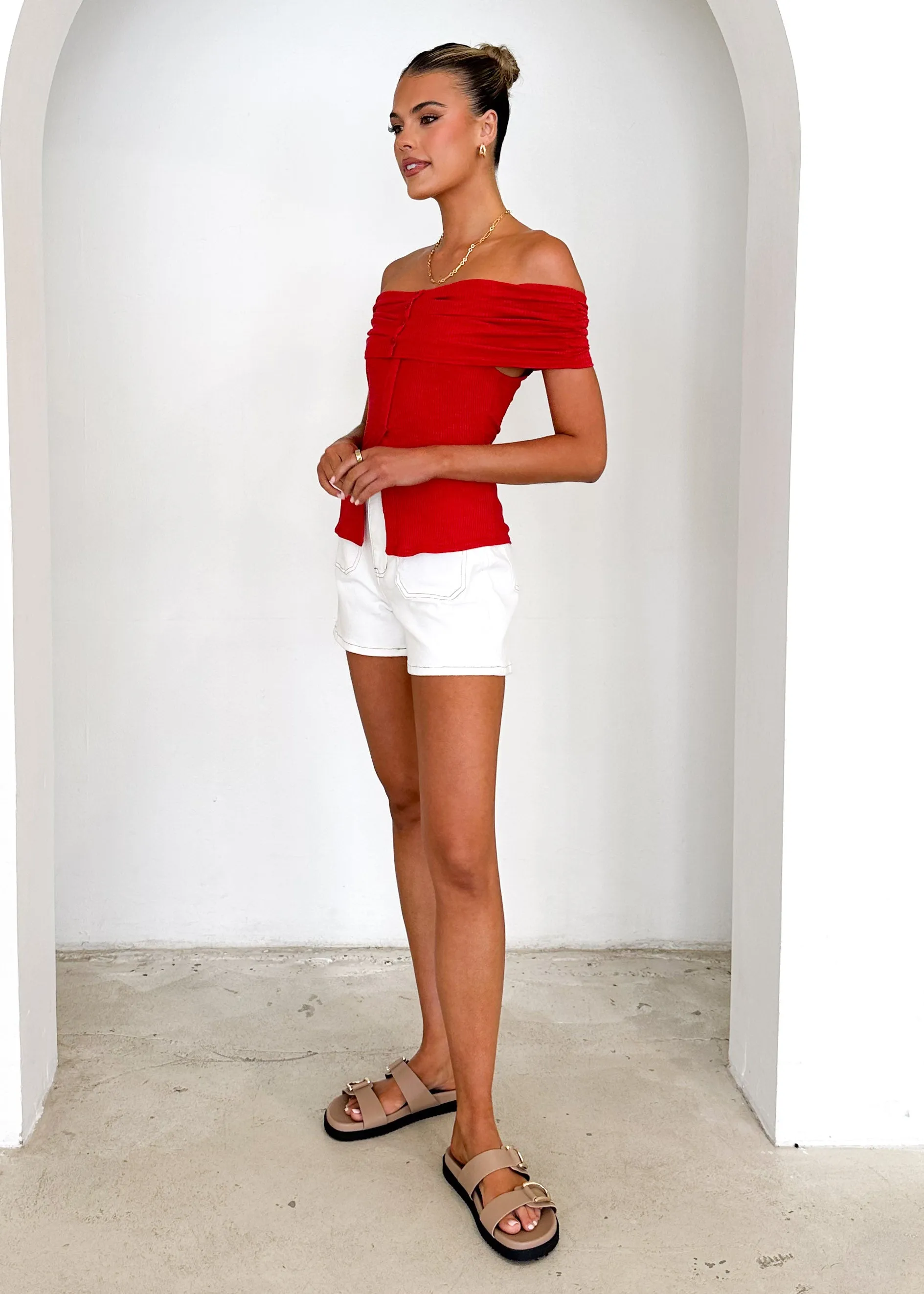 Hewitt Off Shoulder Knit Top - Red sold by Gingham & Heels product image thumbnail 4