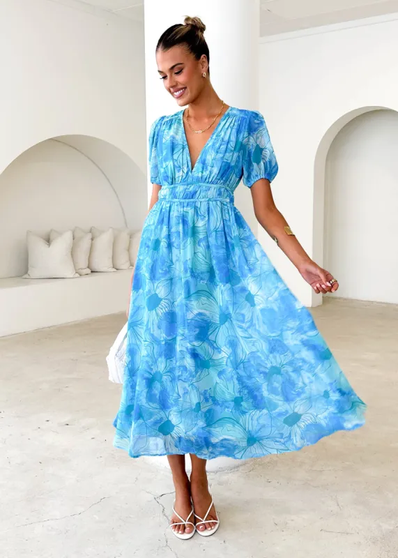 Revival Maxi Dress - Blue Splash sold by Gingham & Heels