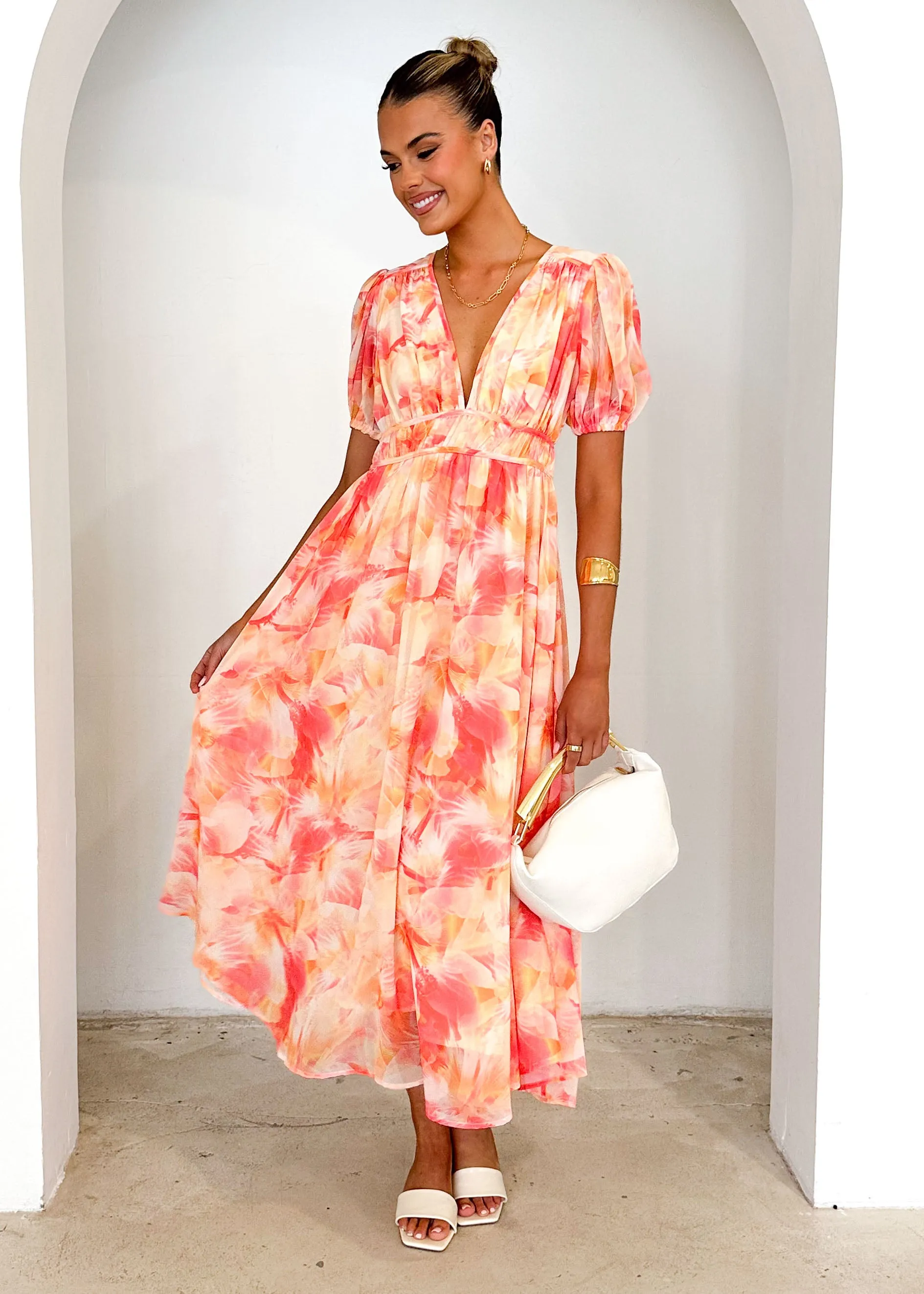 Revival Maxi Dress - Coral Splash sold by Gingham & Heels product image thumbnail 3