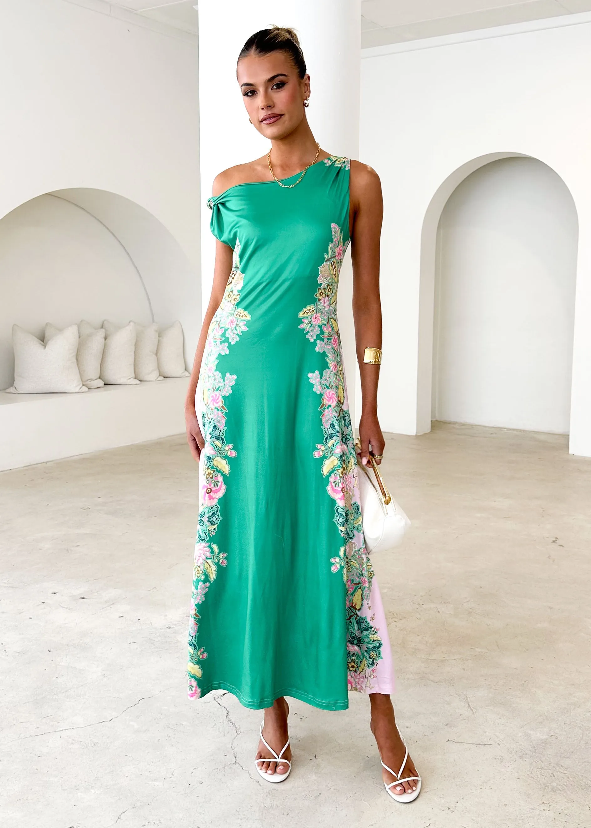 Blossom One Shoulder Maxi Dress - Green Gia sold by Gingham & Heels product image thumbnail 2