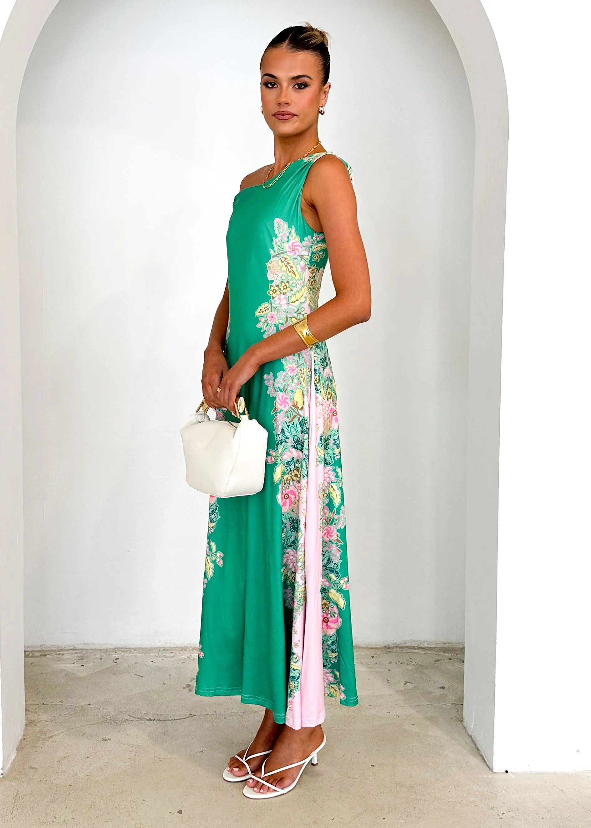 Blossom One Shoulder Maxi Dress - Green Gia sold by Gingham & Heels product image thumbnail 4