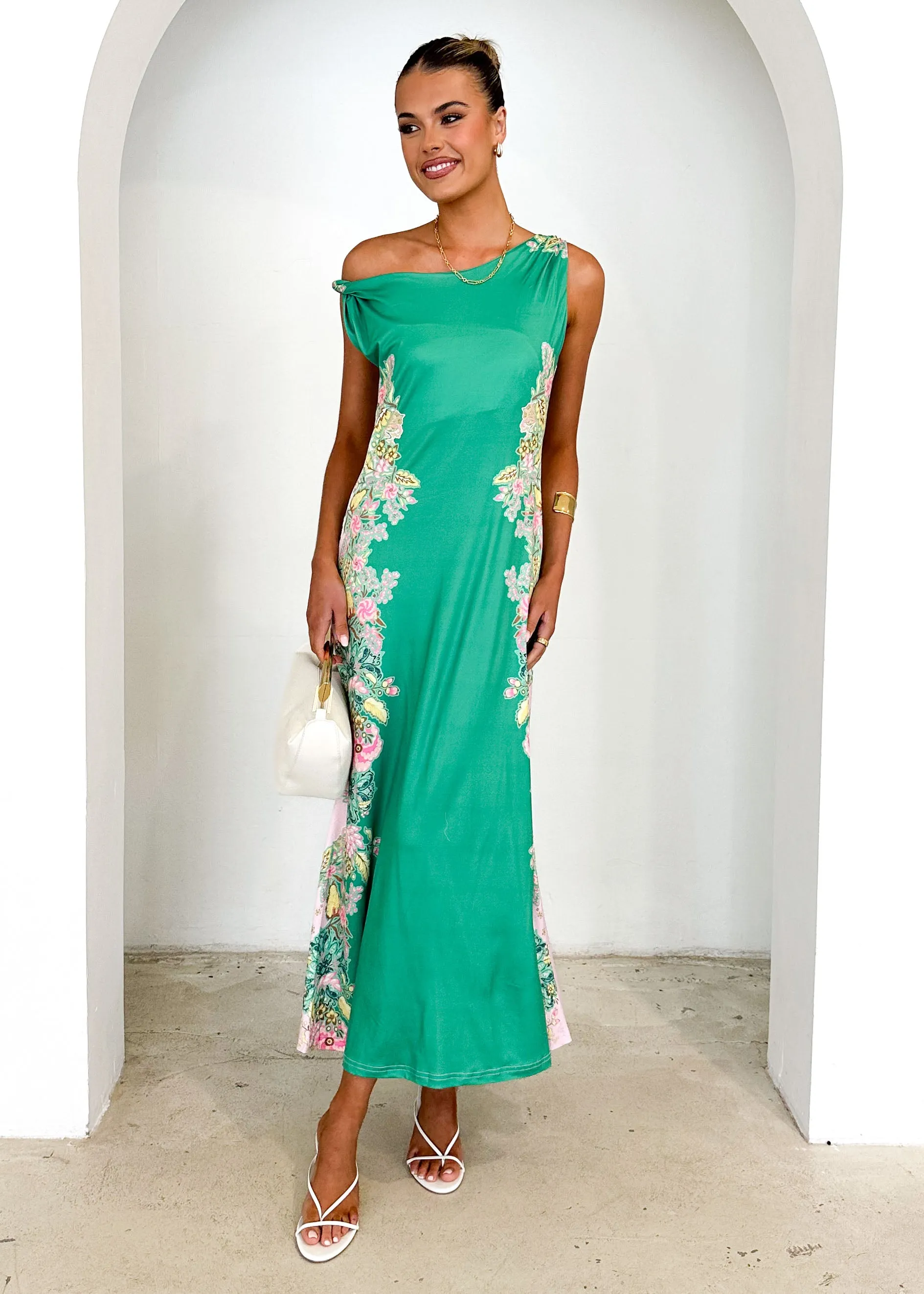 Blossom One Shoulder Maxi Dress - Green Gia sold by Gingham & Heels product image thumbnail 3