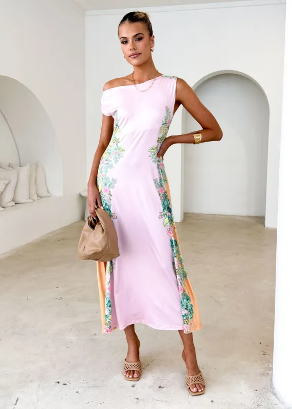 Blossom One Shoulder Maxi Dress - Pink Gia sold by Gingham & Heels
