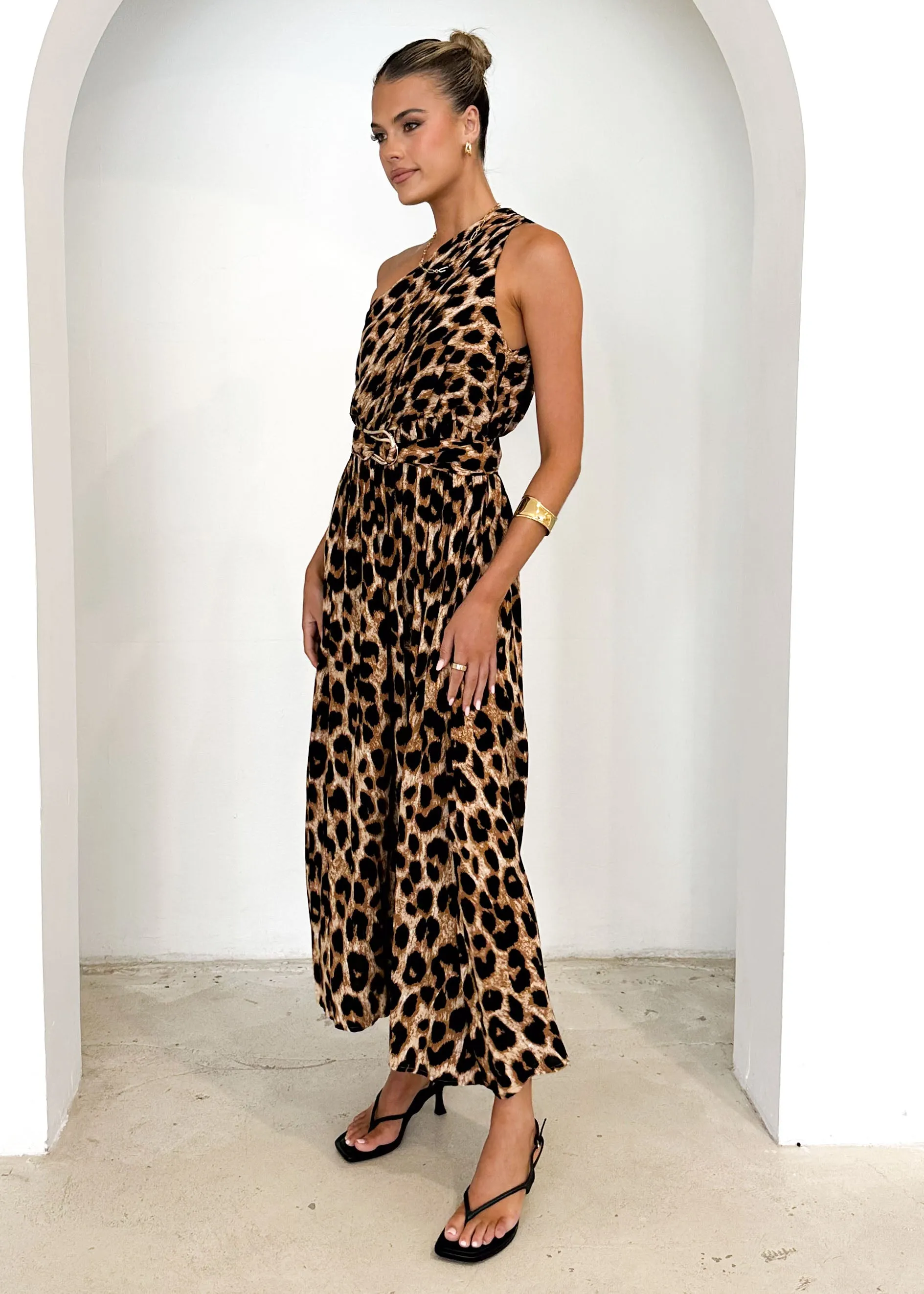 Korah One Shoulder Midi Dress - Leopard sold by Gingham & Heels product image thumbnail 4